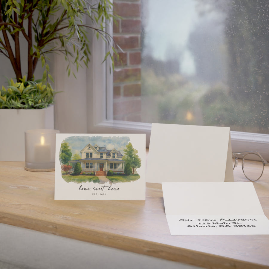 Custom Watercolor Greeting / Change of Address Cards, 30 Cards w/ Envelopes